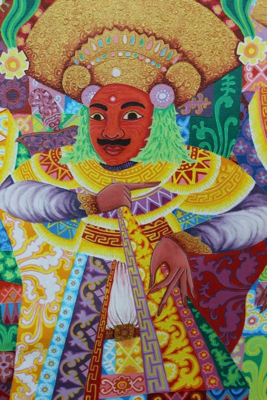 Balinese Topeng Mask Dancers Painting Signed Agung Ubud Bali Wall Decor Art