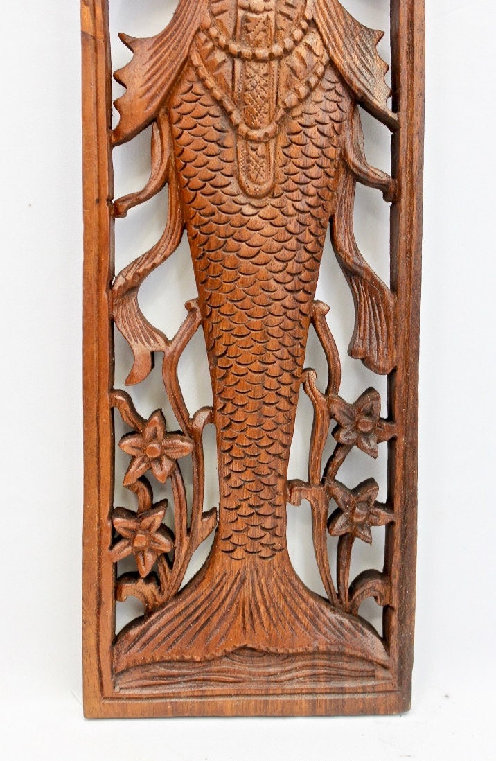 Balinese Mermaid Wood Wall Art Carving: Nyi Blorong Goddess of the South Seas