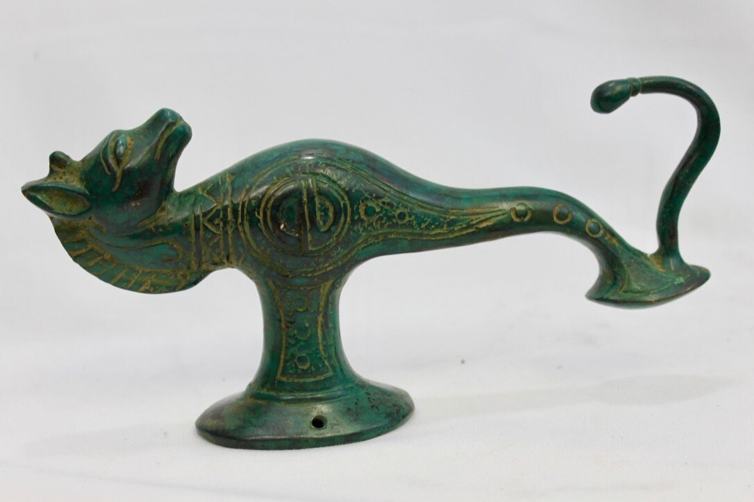 Primitive Seahorse Bronze Wall Hook lost wax Cast Verdigris Green Balinese Art 7"