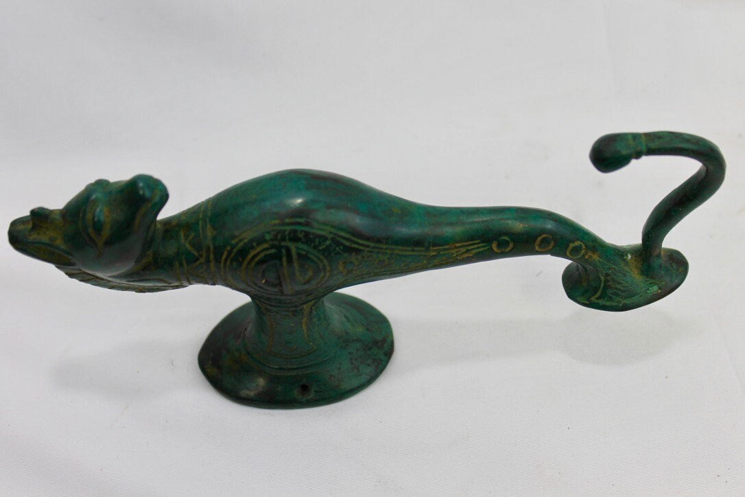 Primitive Seahorse Bronze Wall Hook lost wax Cast Verdigris Green Balinese Art 7"