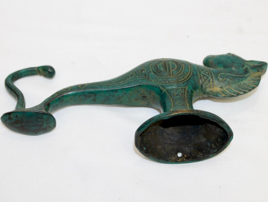 Primitive Seahorse Bronze Wall Hook lost wax Cast Verdigris Green Balinese Art 7"