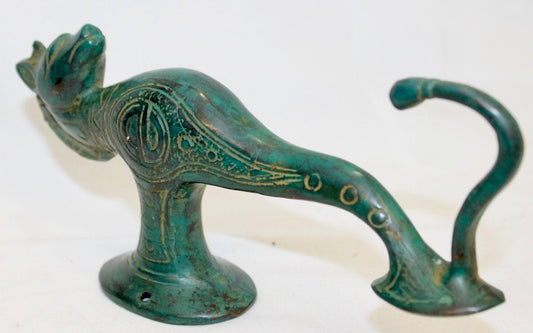 Primitive Seahorse Bronze Wall Hook lost wax Cast Verdigris Green Balinese Art 7"