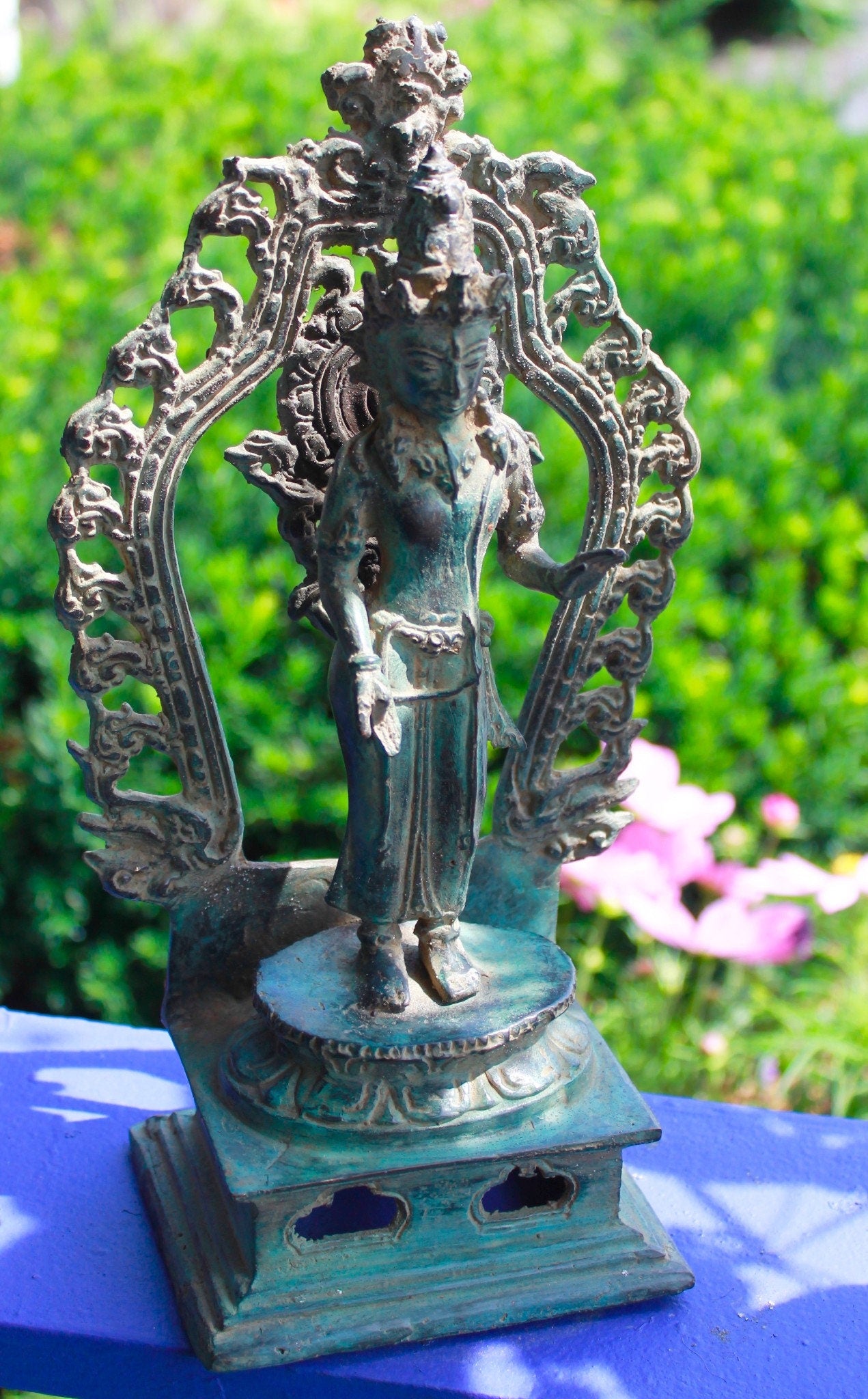 Vintage Balinese Dewi Sri Lakshmi Statue Bronze Lost Wax Cast Verdigris Patina Bali Indonesian Art 11"T - Acadia World Traders