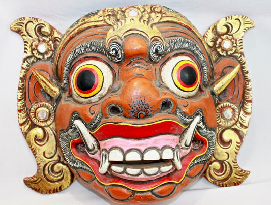 Balinese Raksasa Demon Mask Topeng Hand Carved wood Polychrome Vintage Bali Art - Acadia World Traders