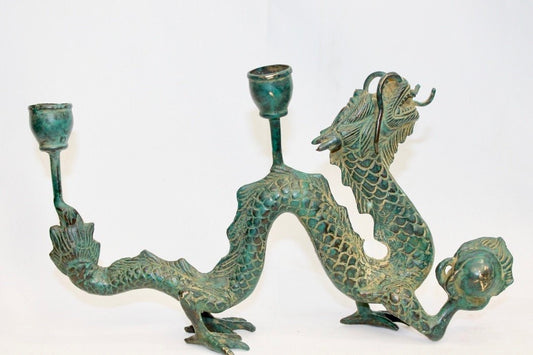 Cosmic Dragon Naga Pearl Bronze Candelabra Statue Candle holder