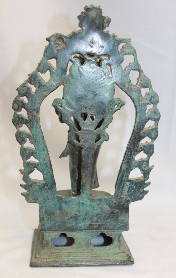Vintage Balinese Dewi Sri Lakshmi Statue Bronze Lost Wax Cast Verdigris Patina Bali Indonesian Art 11"T - Acadia World Traders