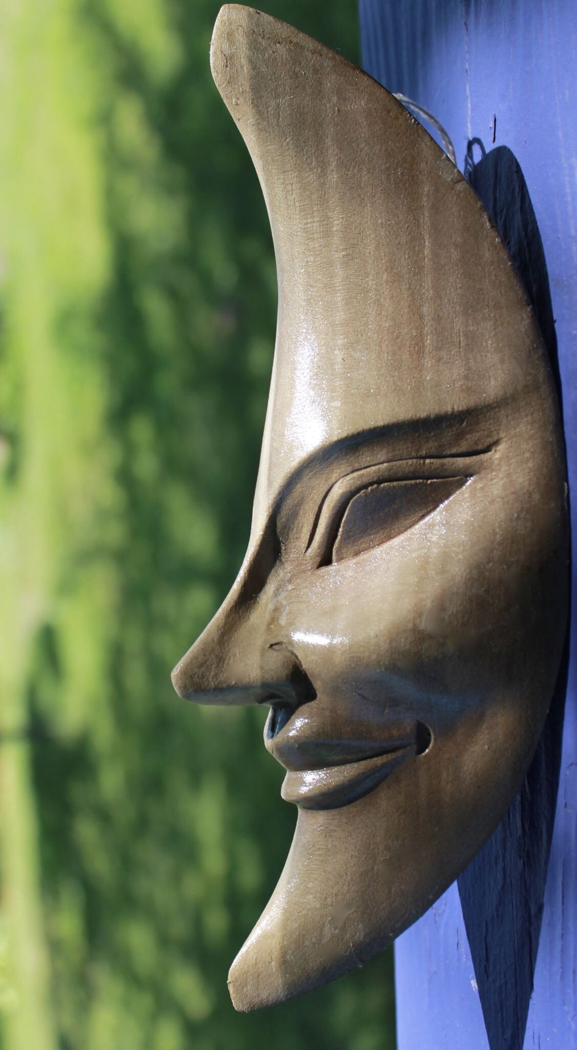 Chandra Man in the Moon Mask Wall Sculpture hand carved wood Bali Art - Acadia World Traders