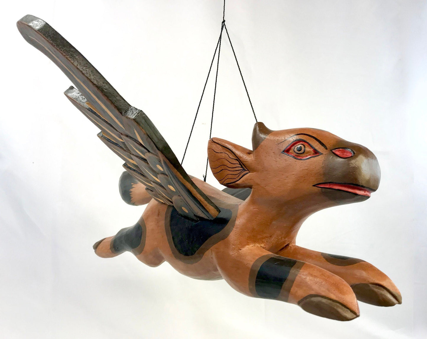 Flying Winged Cow Jumping Mobile Demon Chaser Hand Carved Wood Folk Art Boho Decor