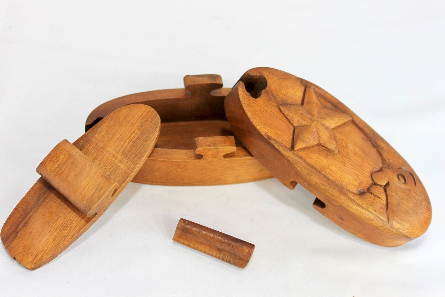 Hand Carved Celestial Man in the Moon Wooden Puzzle Box: Secret Stash Box