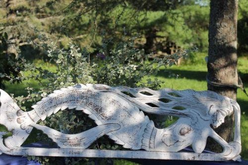 Swimming Mermaid Wooden wall art Panel Sculpture hand carved Wood Carving Nautical Decor White whitewash - Acadia World Traders