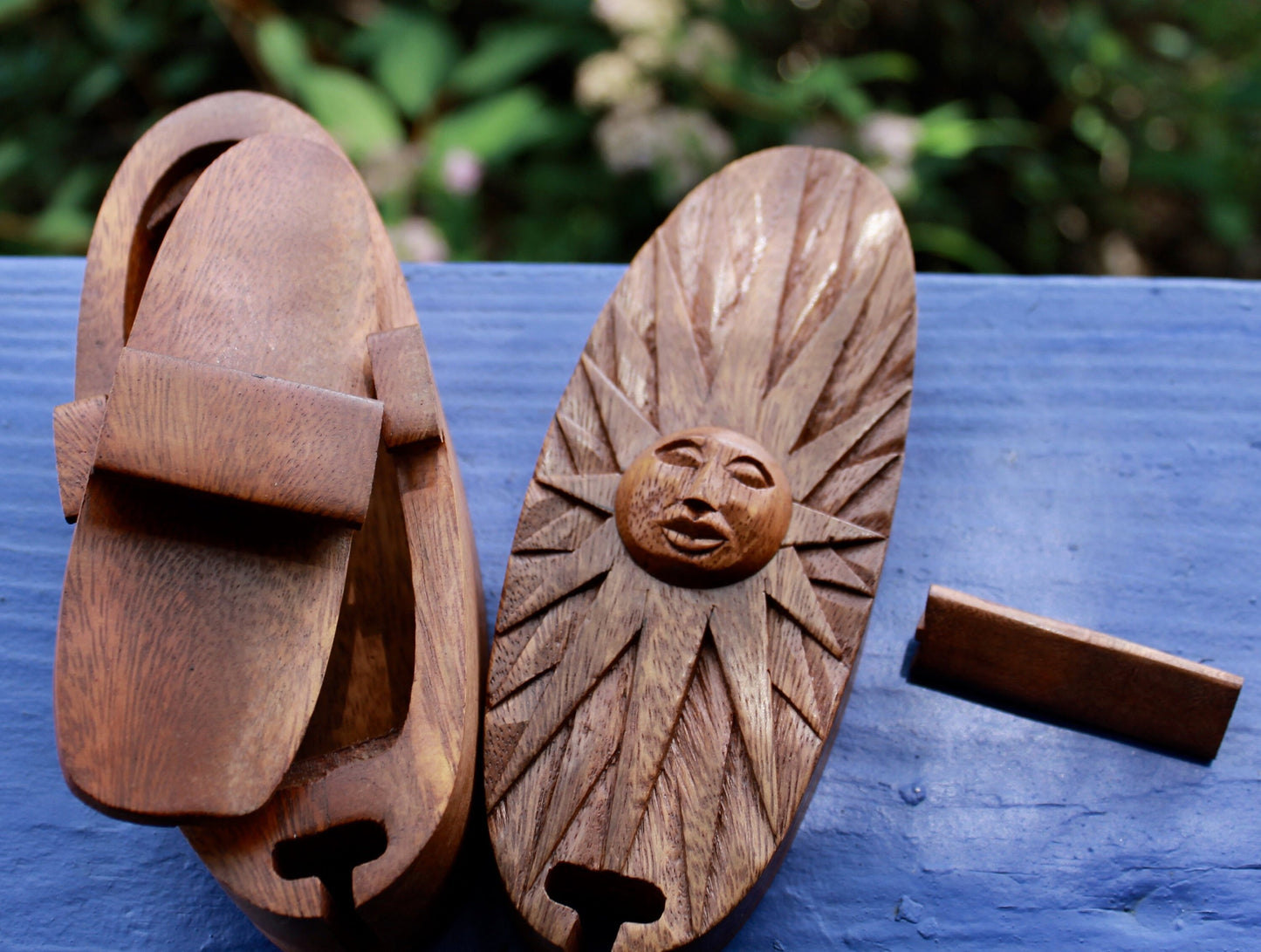Hand Carved Celestial Sun Sunburst Puzzle Box: Wood Stash Box, Bali Art