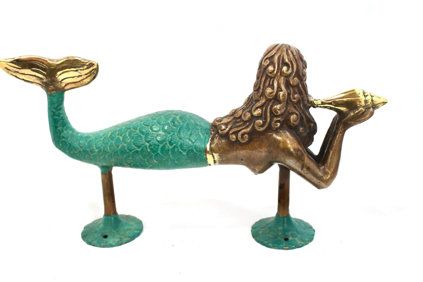 Mermaid Bronze Door Handle Knob lost wax cast Verdigris Green 10.5"