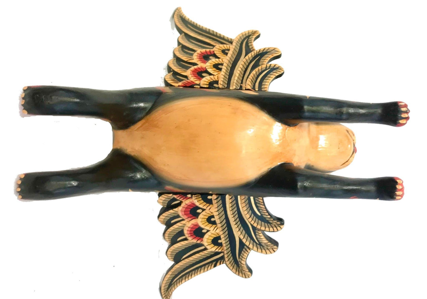 Winged Cat BLACK Striped Calico Cat MOBILE Spiritchaser demon chaser hand Carved wood Balinse Folk art wood carving - Acadia World Traders