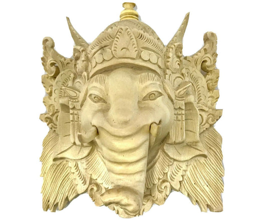 Balinese Ganesha Remover of. Obstacles Elephant Mask Hand Carved wood Carving Hindu  Wall Art eclectic spiritual Decor - Acadia World Traders
