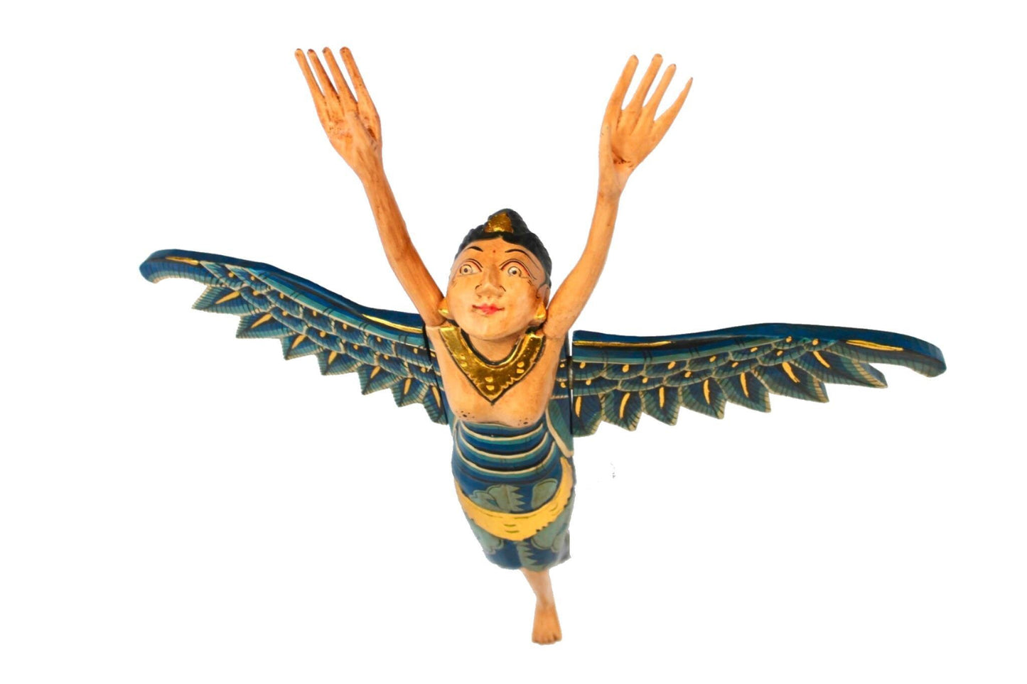 Flying Winged Dewi Sri Rice Goddess Mobile Spiritchaser Carved Wood Bali art Teal - Acadia World Traders