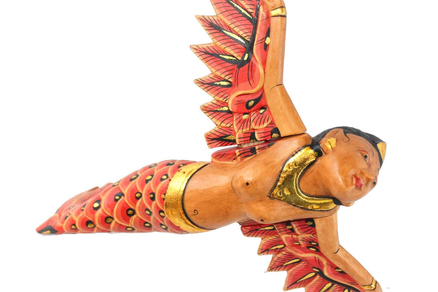 Bali Winged Flying Mermaid Mobile Spiritchaser Carved wood Balinese art 15"