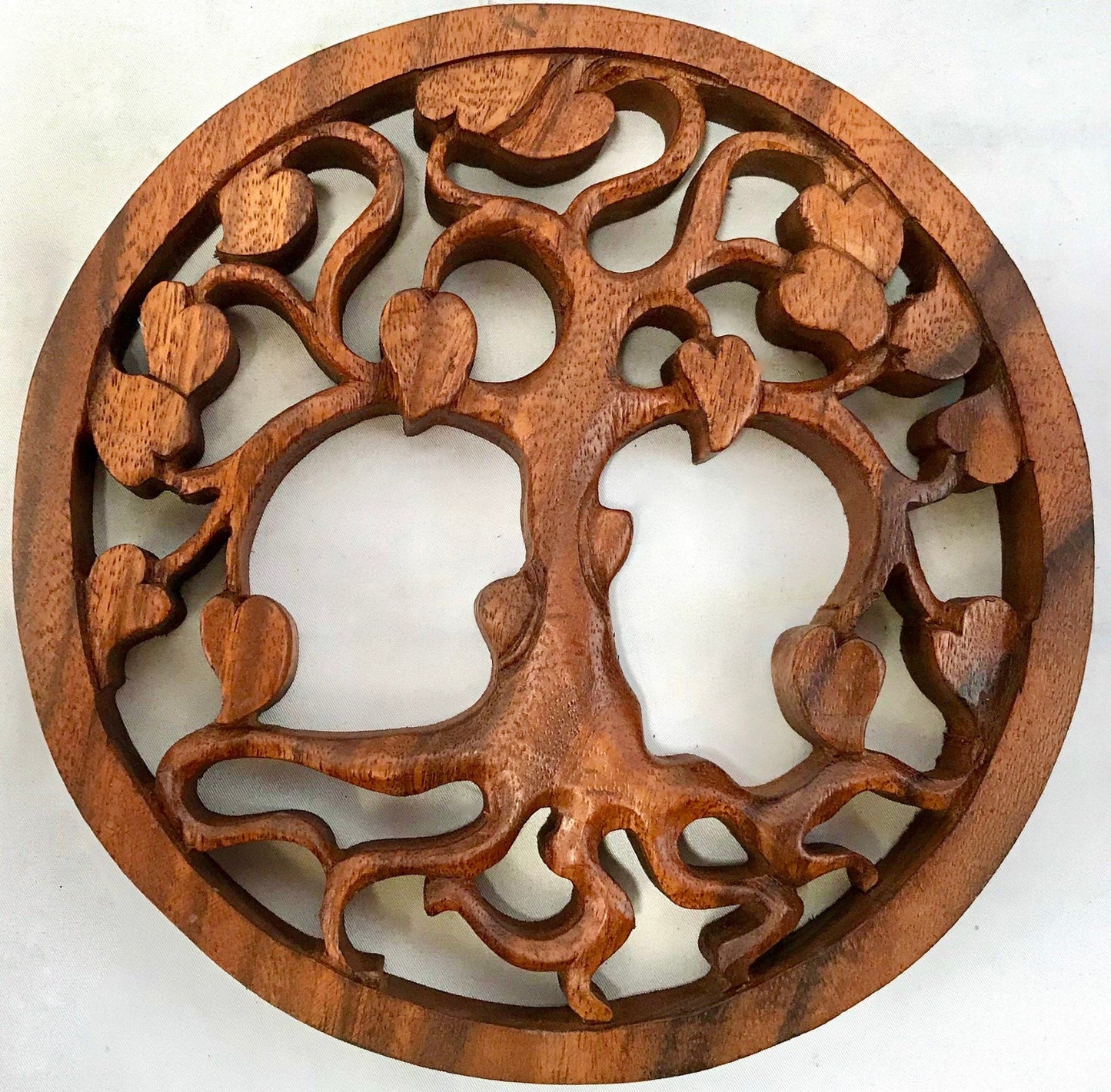 Sacred Wall Art, Boho Home Decor, Sacred symbol, Bohemian Decor, Plaque Panel Trivet Lotus Hamsa Horus Hand Carved Balinese wood carving 8"