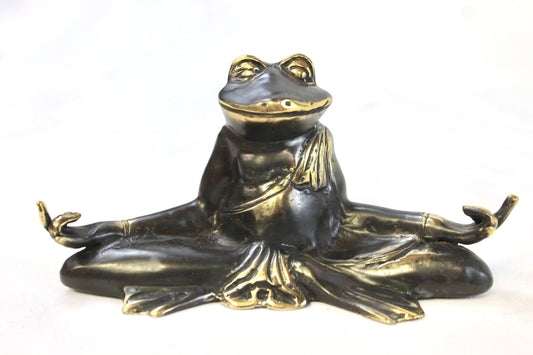 Meditating Yoga Frog statue Sculpture Zen Buddha cast Bronze Bali Art - Acadia World Traders