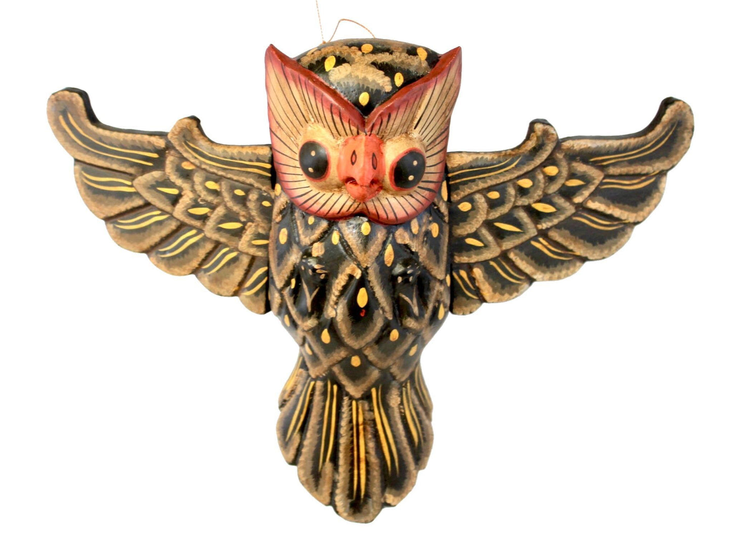 Balinese Flying Horned Owl Mobile Spiritchaser Demon Chaser Hand Carved Wood Balinese Folk Art Eclectic Decor - Acadia World Traders