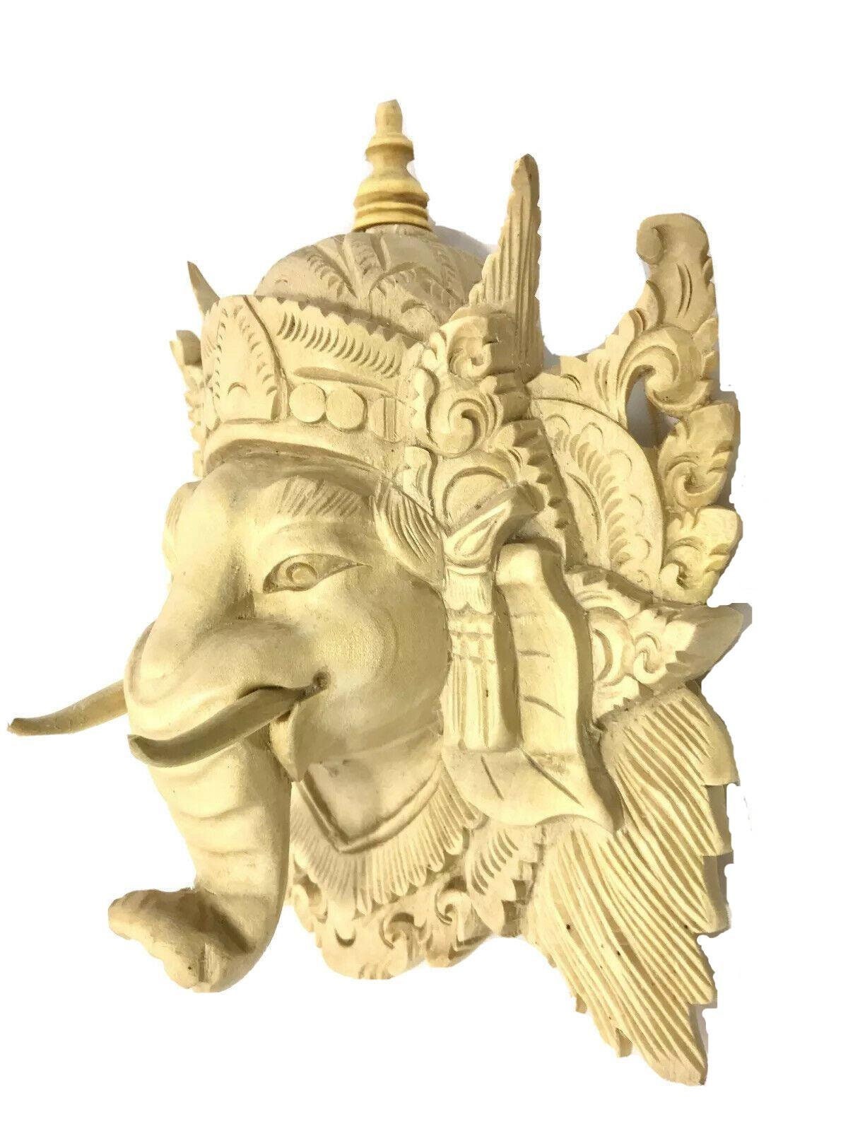 Balinese Ganesha Remover of. Obstacles Elephant Mask Hand Carved wood Carving Hindu Wall Art eclectic spiritual Decor - Acadia World Traders
