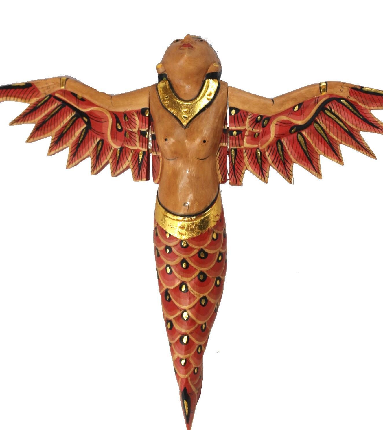 Bali Winged Flying Mermaid Mobile Spiritchaser Carved wood Balinese art 15"