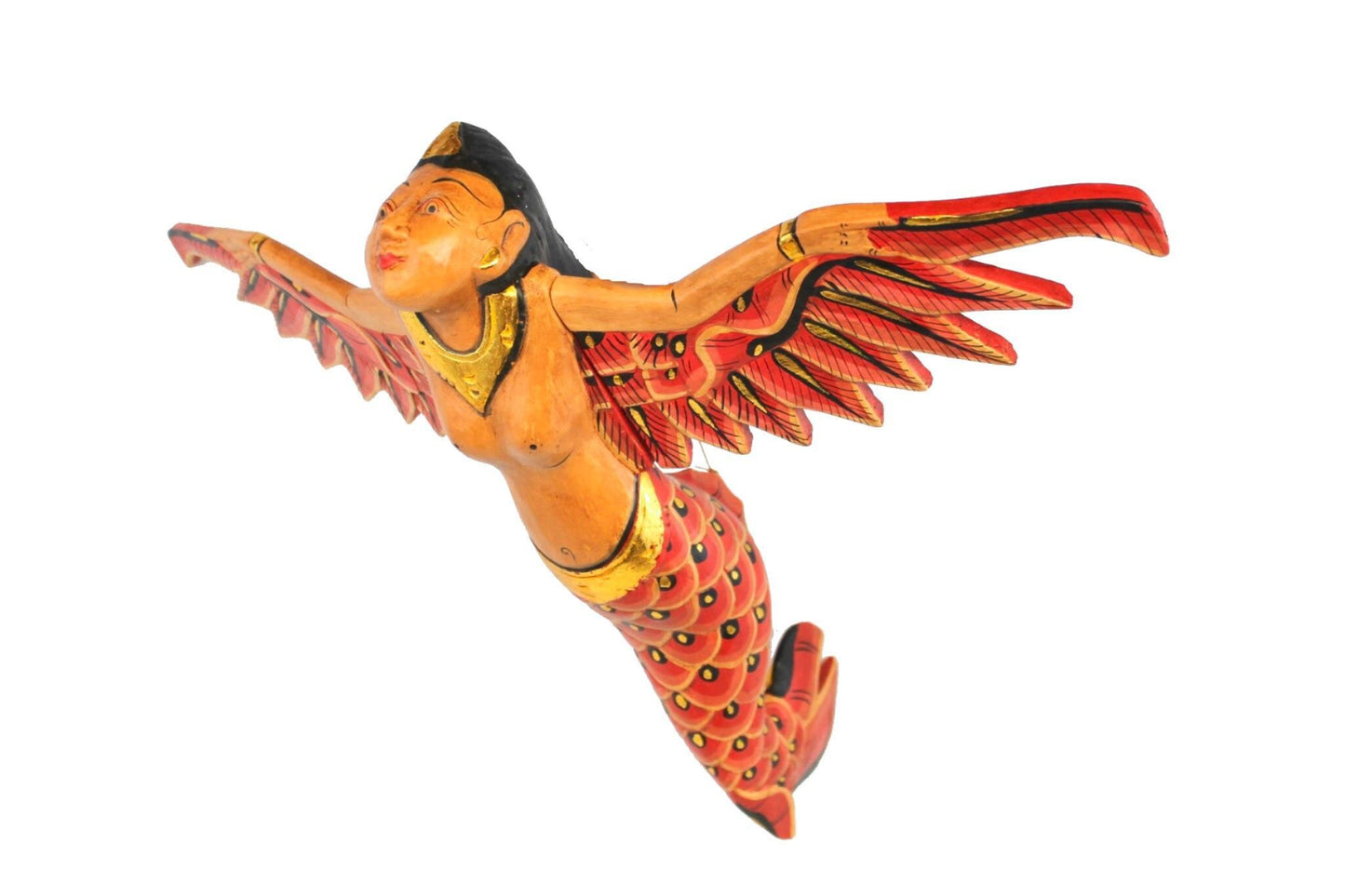 Bali Winged Flying Mermaid Mobile Spiritchaser Carved wood Balinese art 15"