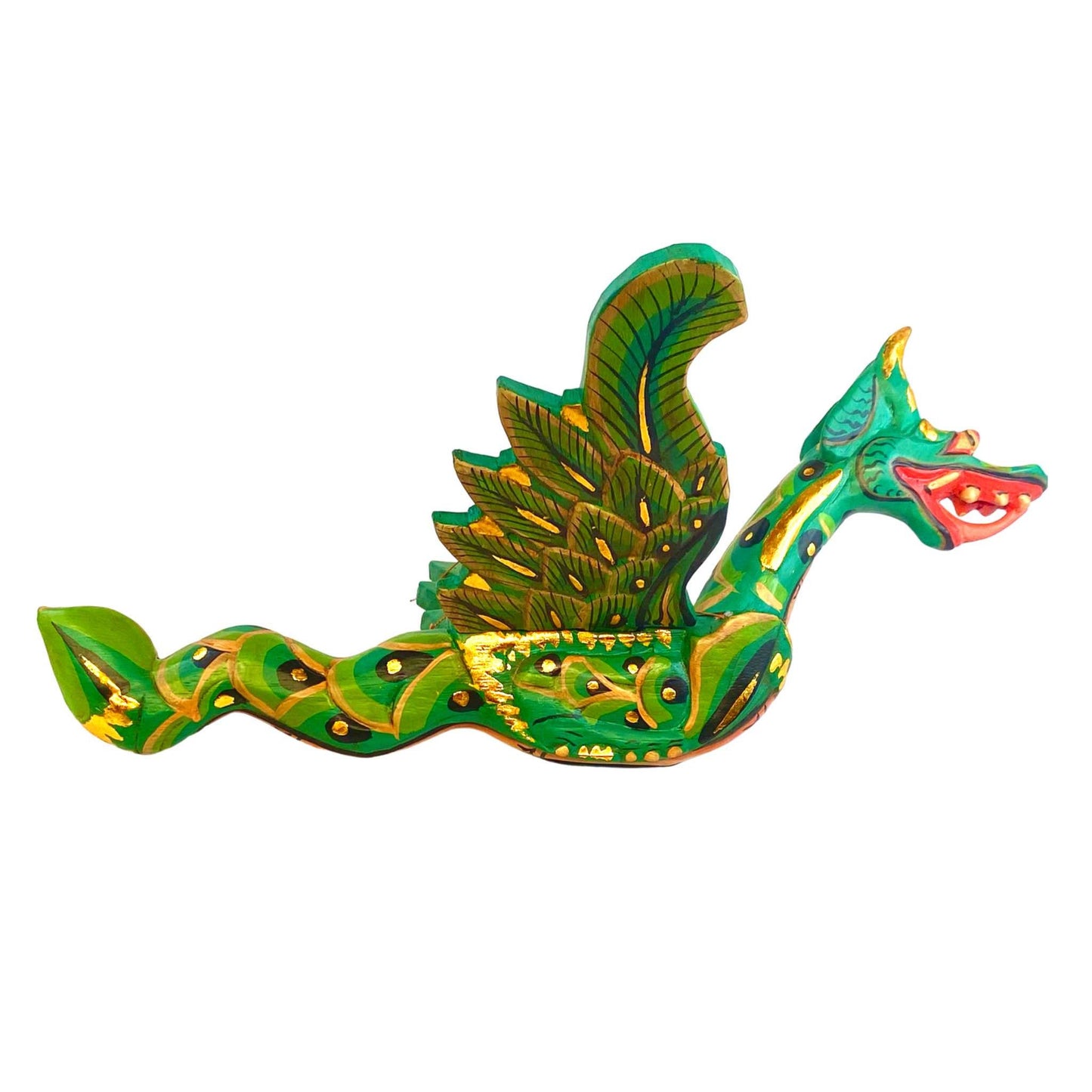 Winged Dragon Spiritchaser Hanging Mobile Wooden Naga Guardian Hand Carved Wood Balinese Folk Art Asian Decor Green 16" - Acadia World Traders