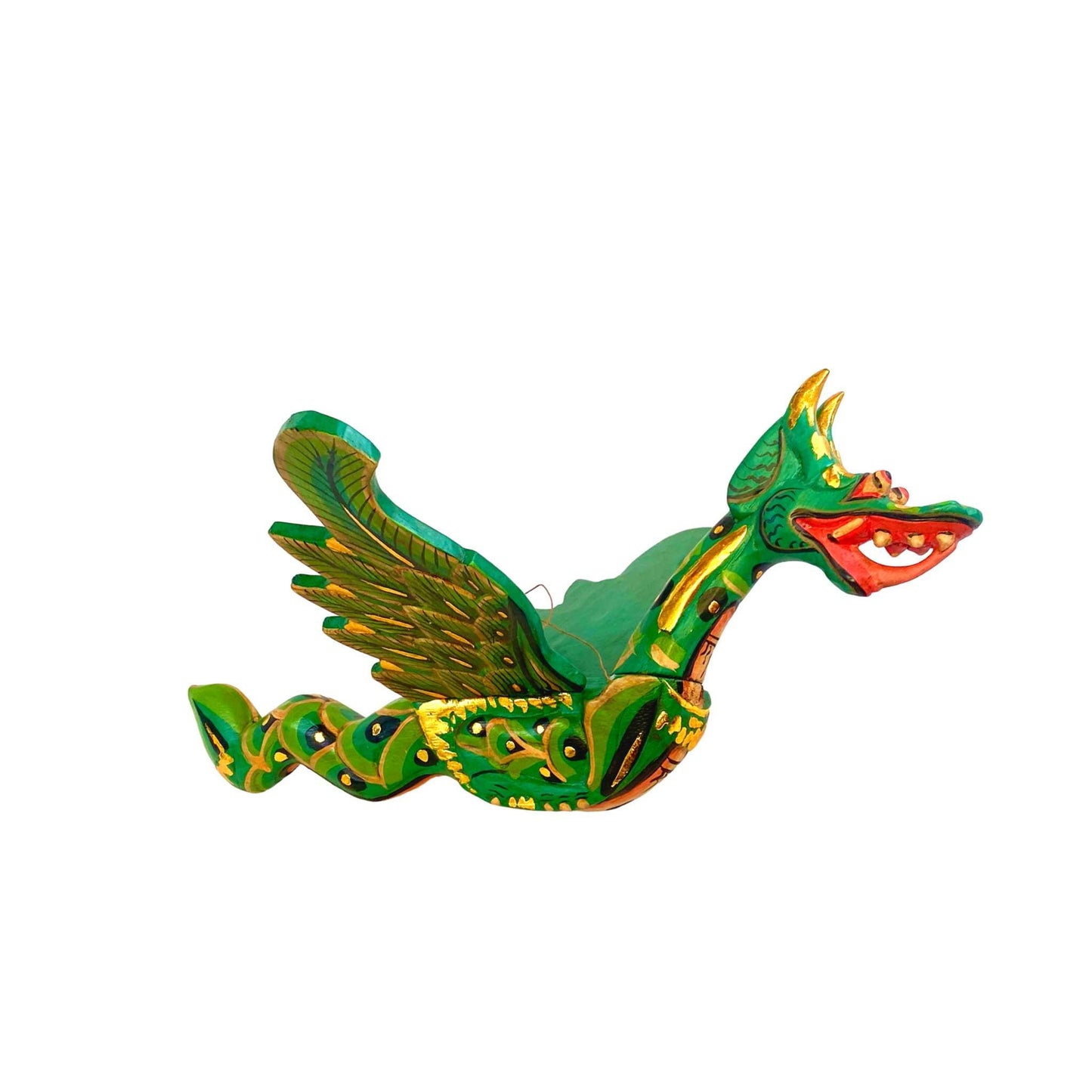 Winged Dragon Spiritchaser Hanging Mobile Wooden Naga Guardian Hand Carved Wood Balinese Folk Art Asian Decor Green 16" - Acadia World Traders