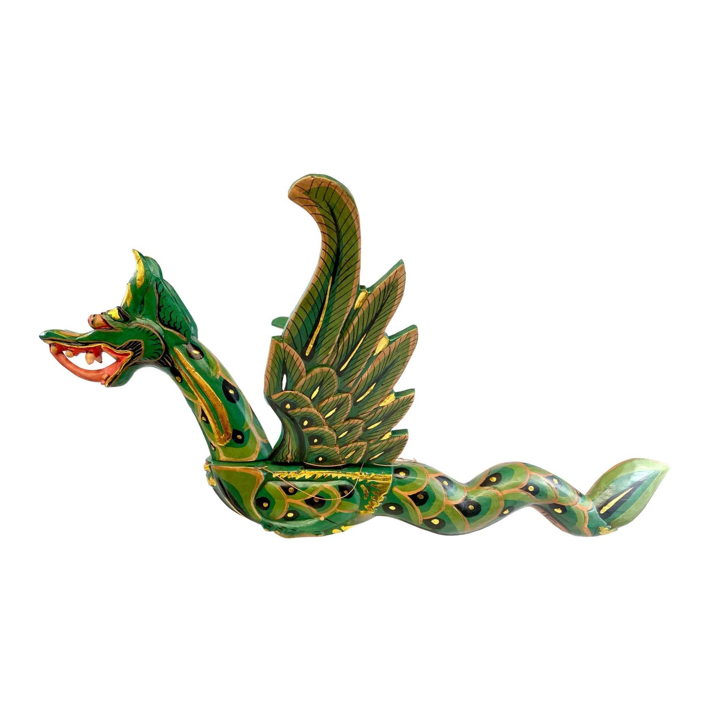 Winged Flying Dragon Mobile Spiritchaser Cradle Guardian Balinese folk Art 21” Green Eclectic Decor