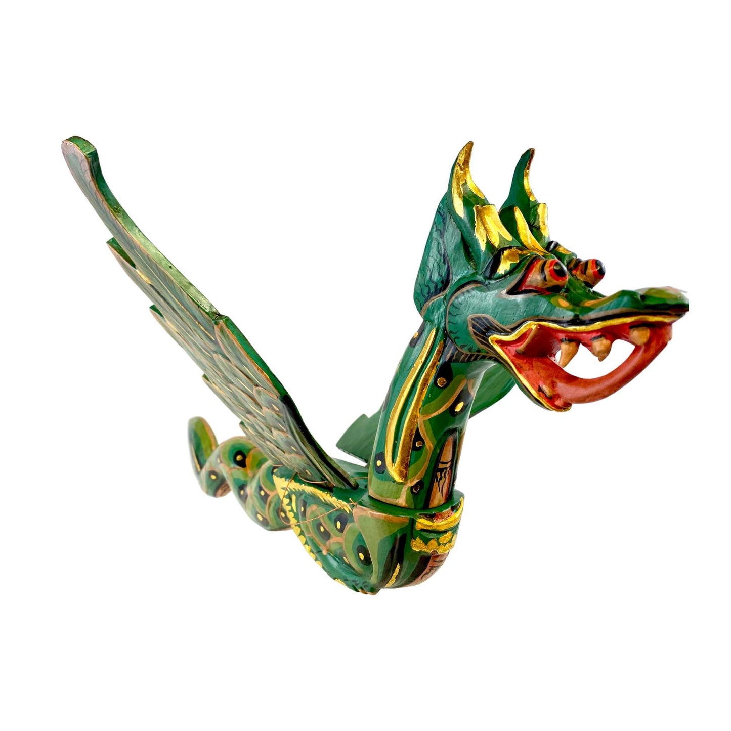 Winged Flying Dragon Mobile Spiritchaser Cradle Guardian Balinese folk Art 21” Green Eclectic Decor