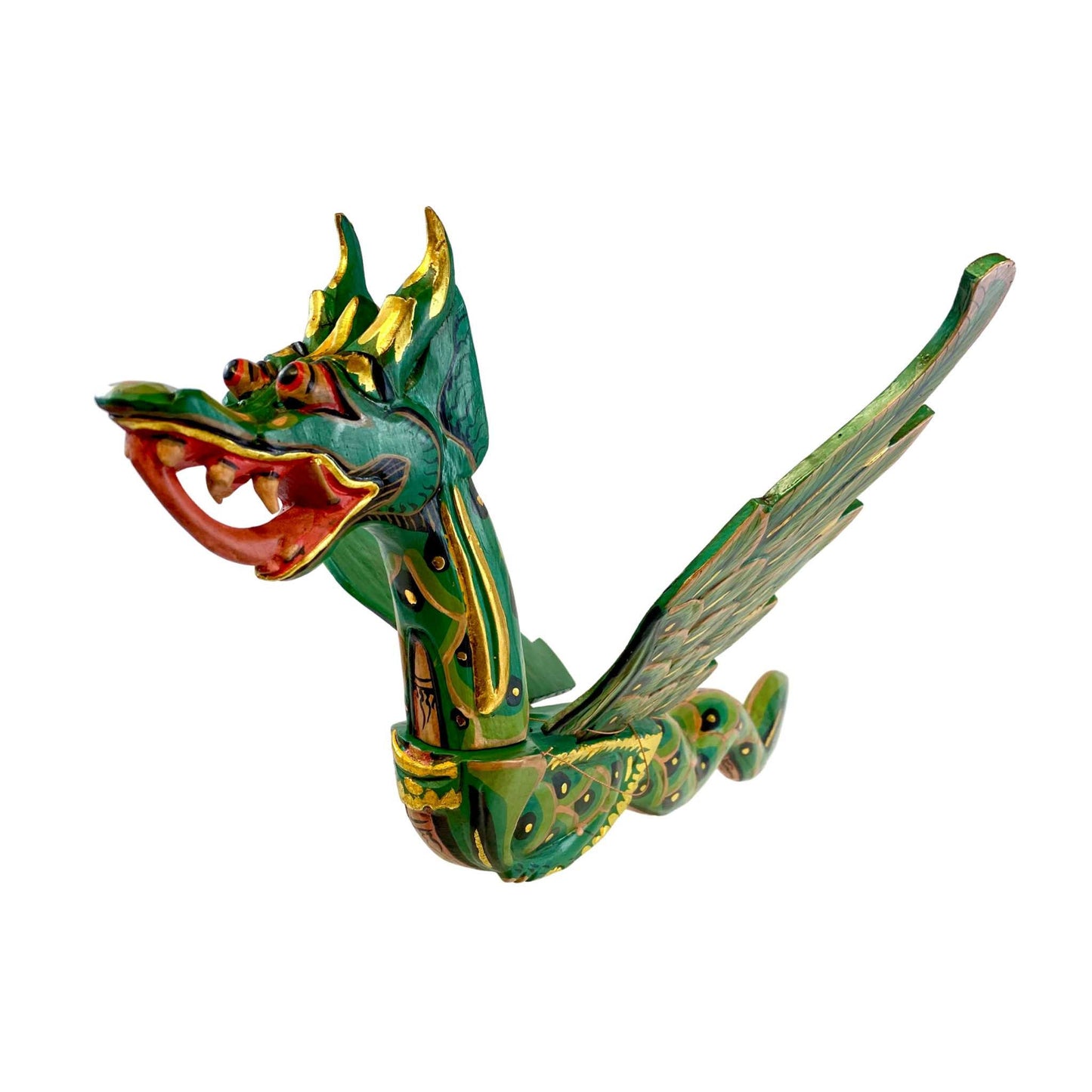 Winged Flying Dragon Mobile Spiritchaser Cradle Guardian Balinese folk Art 21” Green Eclectic Decor