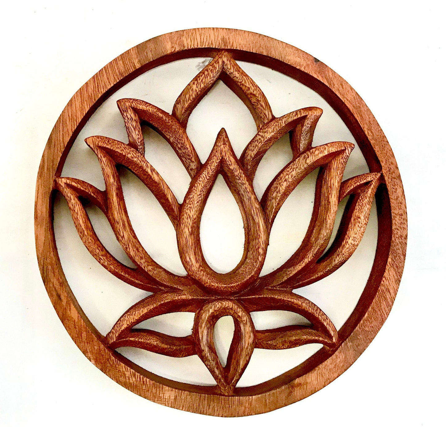 Sacred Wall Art, Boho Home Decor, Sacred symbol, Bohemian Decor, Plaque Panel Trivet Lotus Hamsa Horus Hand Carved Balinese wood carving 8"