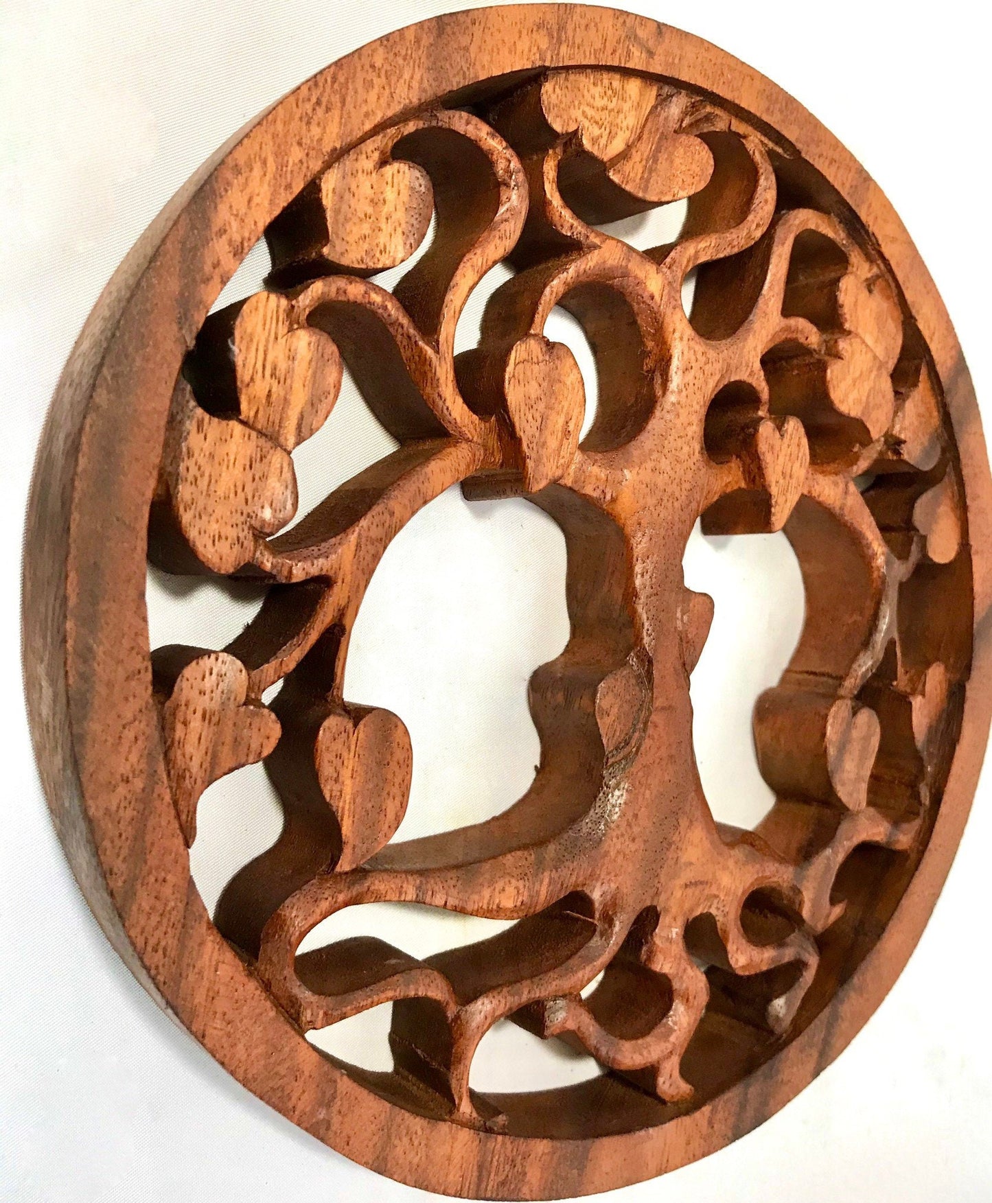 Sacred Wall Art, Boho Home Decor, Sacred symbol, Bohemian Decor, Plaque Panel Trivet Lotus Hamsa Horus Hand Carved Balinese wood carving 8"