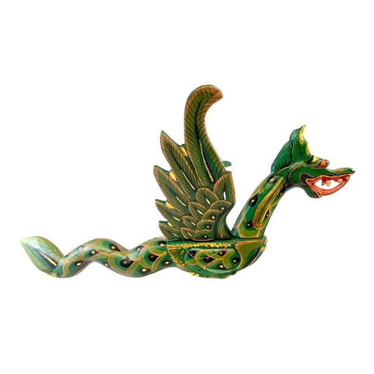 Winged Flying Dragon Mobile Spiritchaser Cradle Guardian Balinese folk Art 21” Green Eclectic Decor
