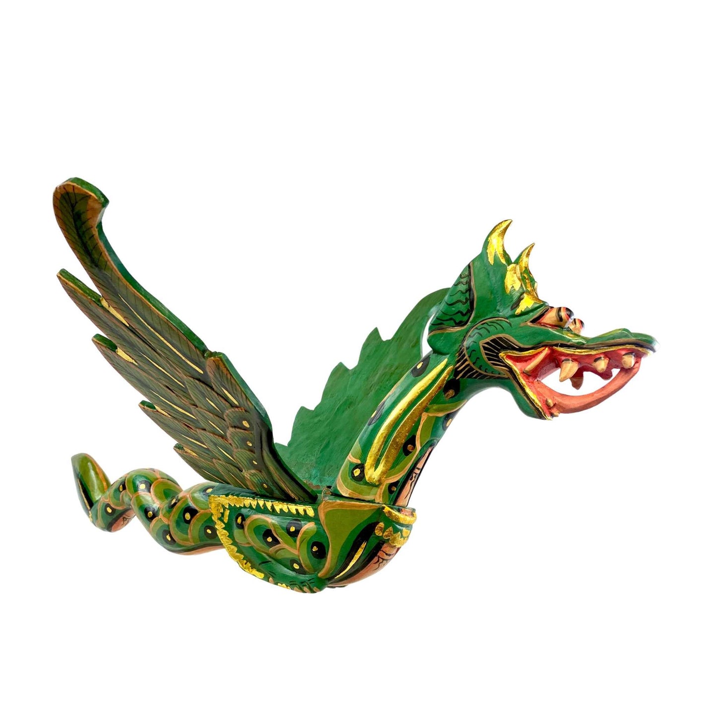 Winged Flying Dragon Mobile Spiritchaser Cradle Guardian Balinese folk Art 21” Green Eclectic Decor