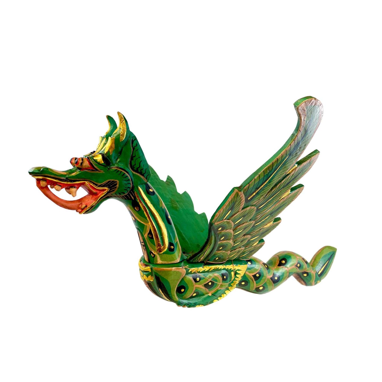 Winged Flying Dragon Mobile Spiritchaser Cradle Guardian Balinese folk Art 21” Green Eclectic Decor