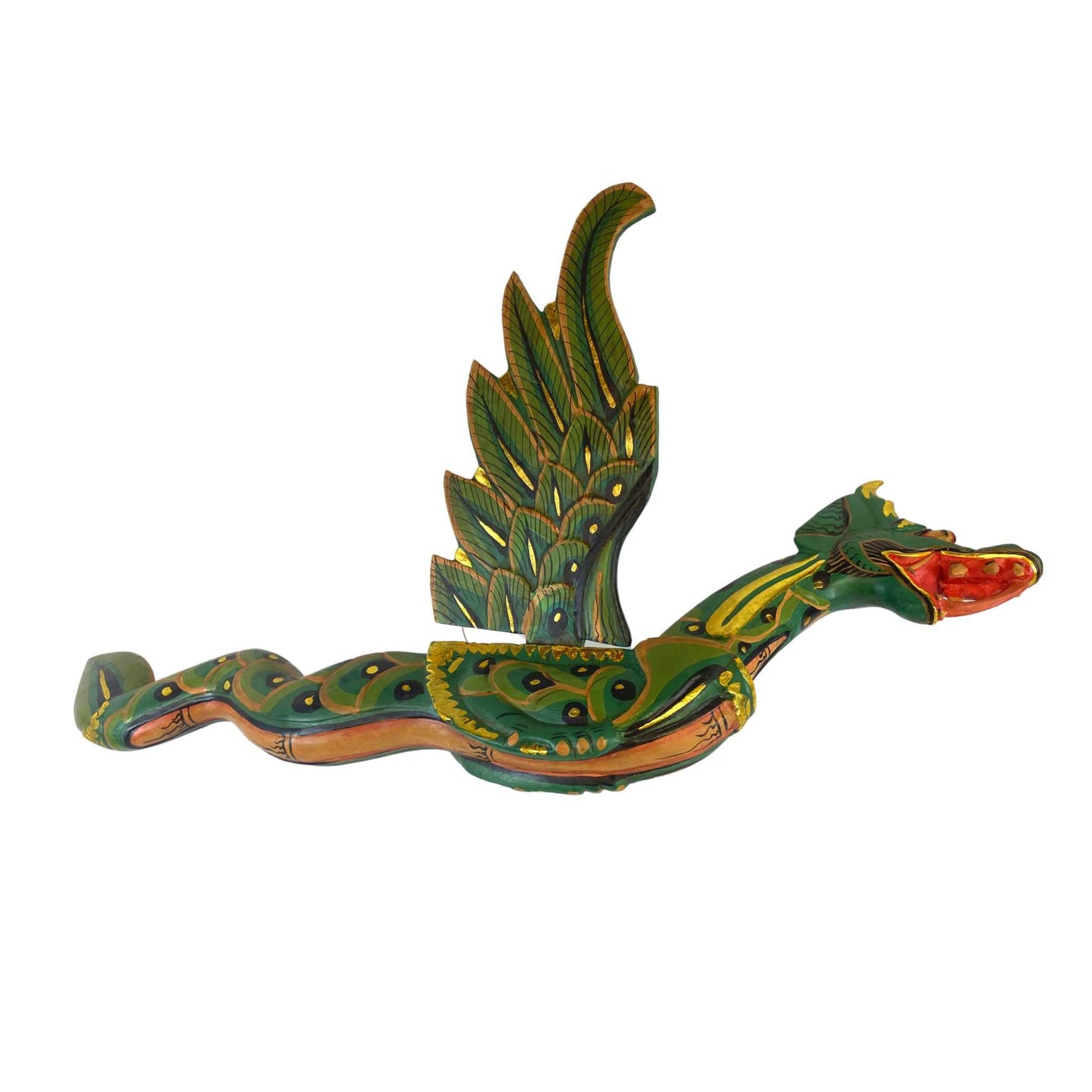 Winged Flying Dragon Mobile Spiritchaser Cradle Guardian Balinese folk Art 21” Green Eclectic Decor