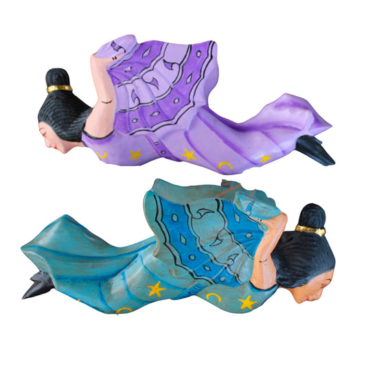 Flying Dewi Sri Goddess Mobile Crib Guardian Hand Carved Wood Bali Art 8"