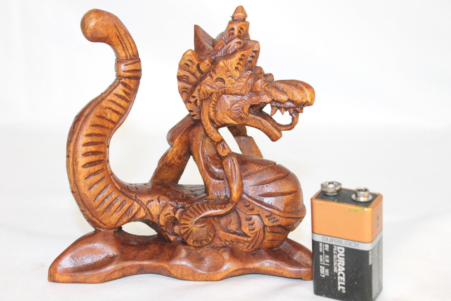 Balinese Naga Dragon Wood Carving Sculpture: Hand Carved Bali Art Statue