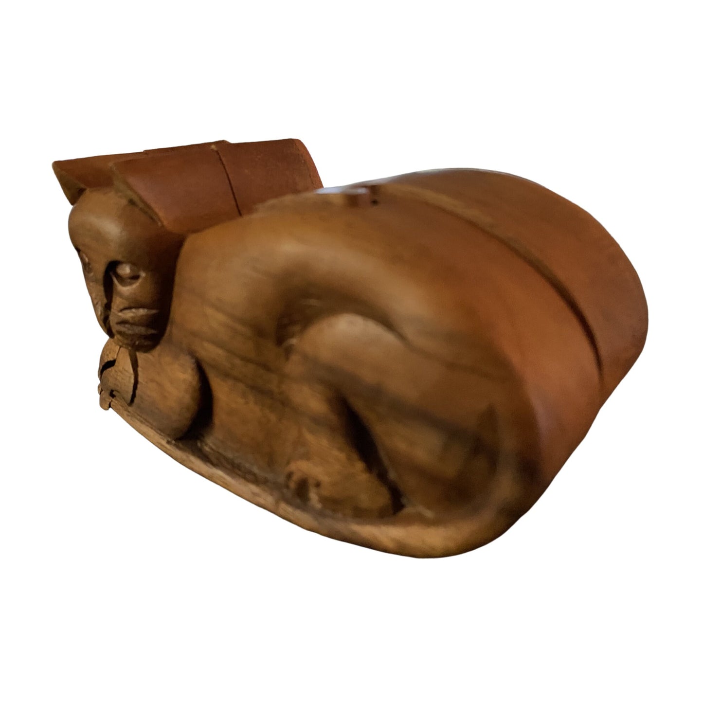 Kitty Cat Feline Secret Puzzle Box Trinket stash Box Jewelry Gift Box Hand Carved Wood