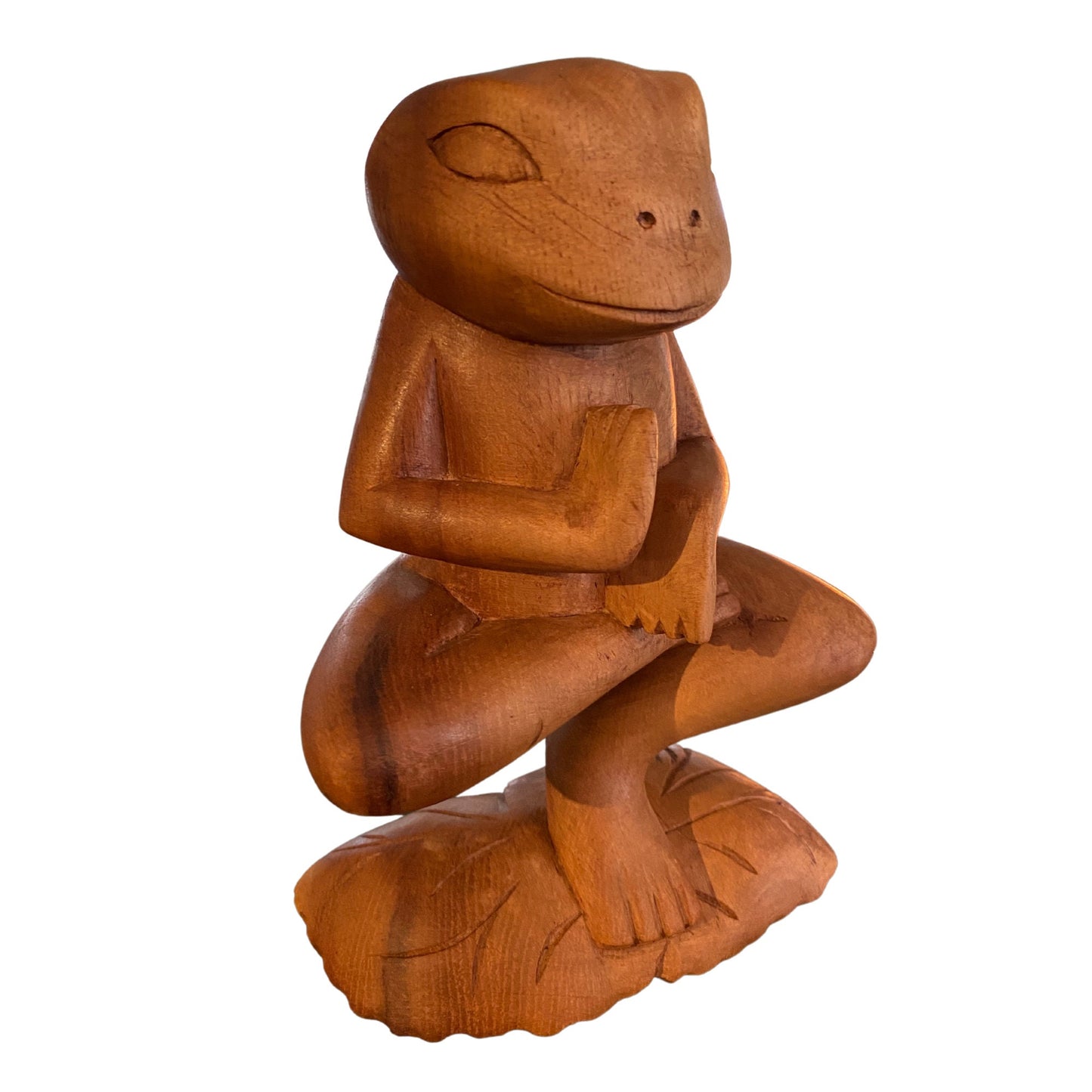 Buddha Frog Statue Yoga Sculpture Vrksansana Tree Pose Wood Carving Balinese Art - Acadia World Traders