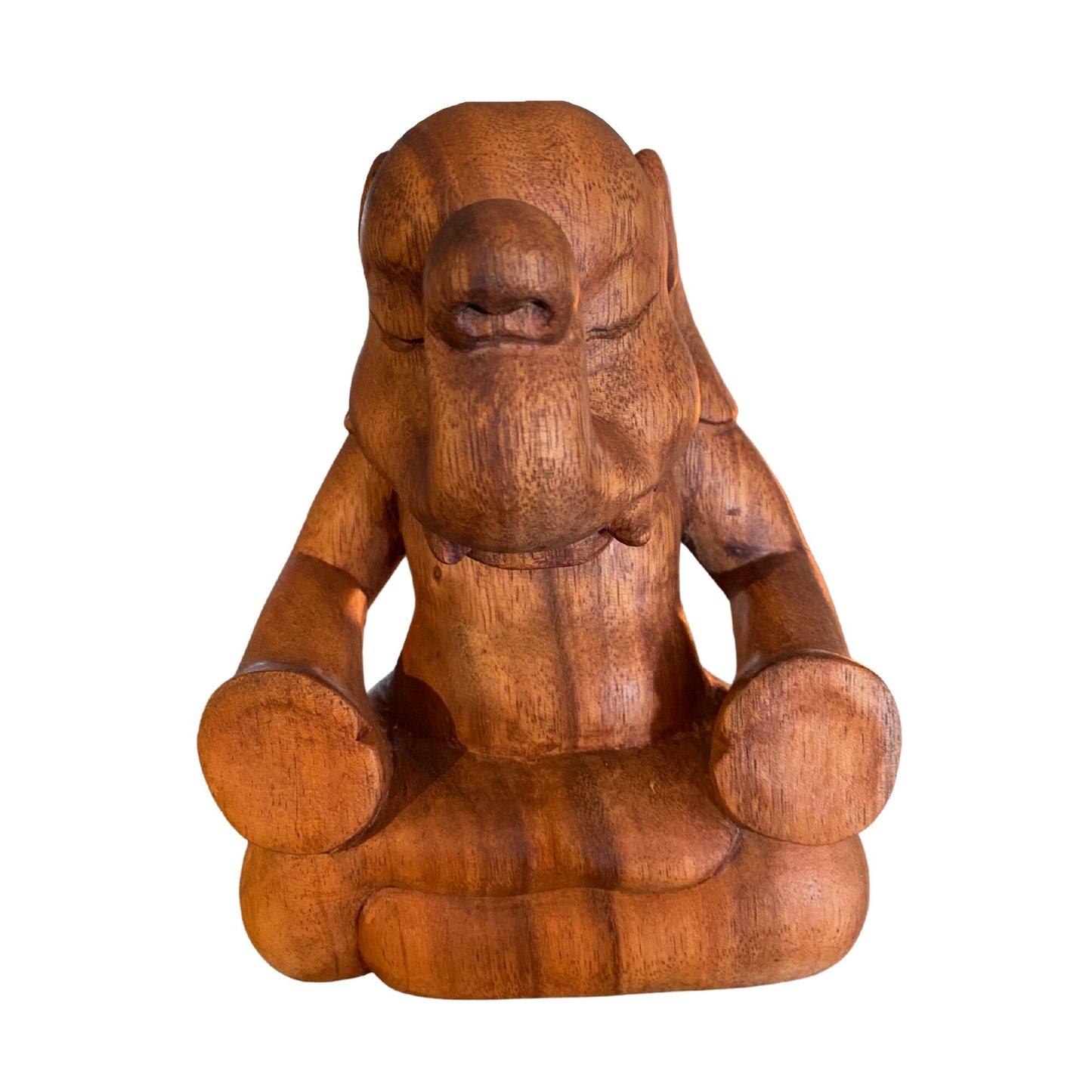 Meditating Elephant Wood Carving Sculpture: Hand Carved Balinese Yoga Statue