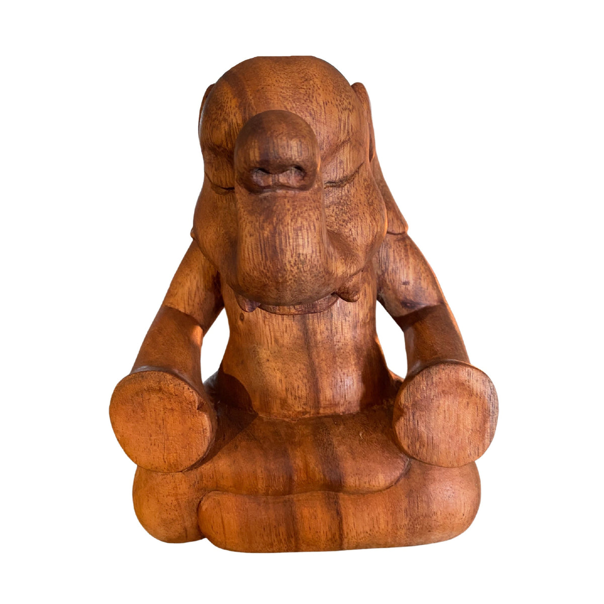 Meditating Elephant Wood Carving Sculpture: Hand Carved Balinese Yoga Statue