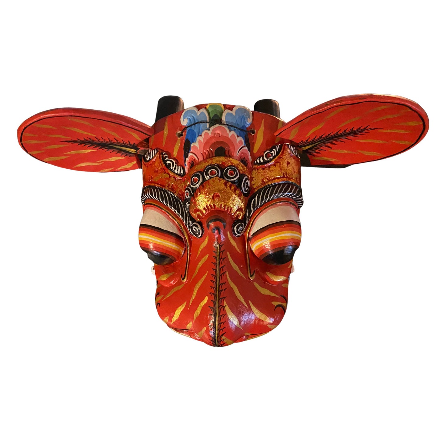 Balinese Barong Tiger Mask Macan Traditional Dance Mask Guardian Topeng Demon Bali Folk Art Polychrome Hand carved Wood Carving Red - Acadia World Traders