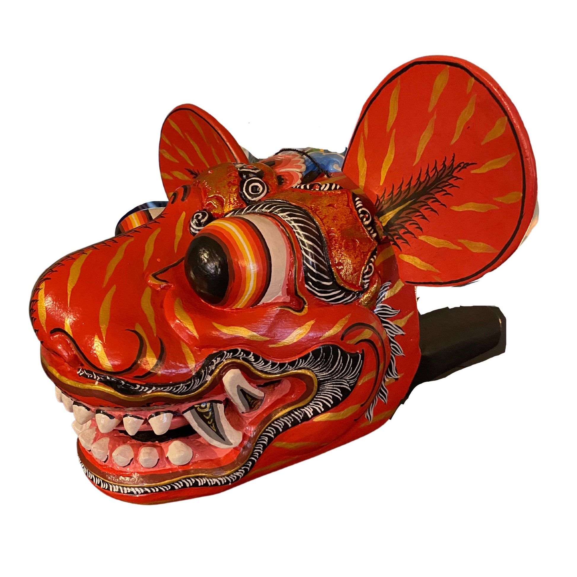 Balinese Barong Tiger Mask Macan Traditional  Dance Mask Guardian Topeng Demon Bali Folk Art Polychrome Hand carved Wood Carving Red - Acadia World Traders