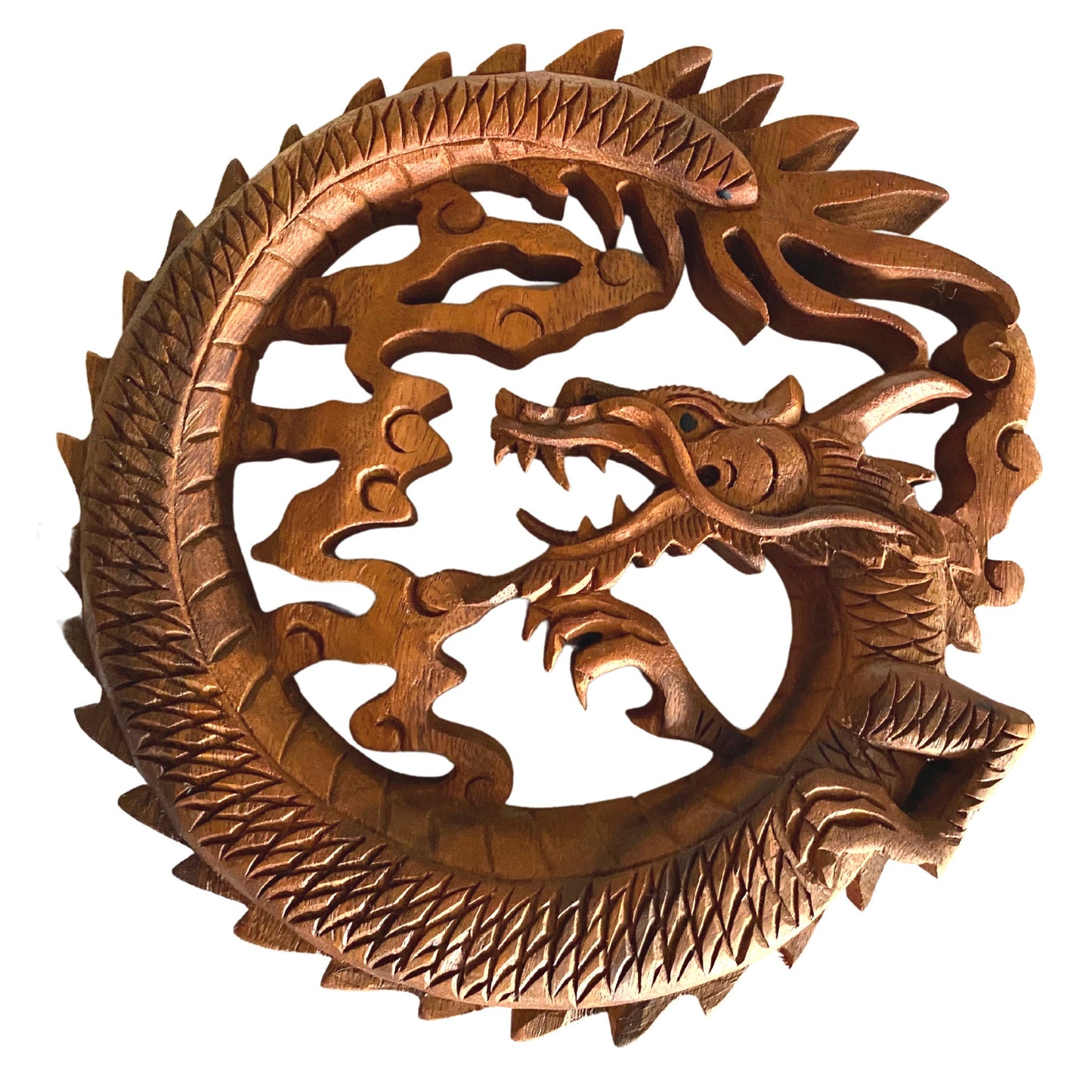 Naga Dragon Round Wall Sculpture Panel Hand Carved Balinese art