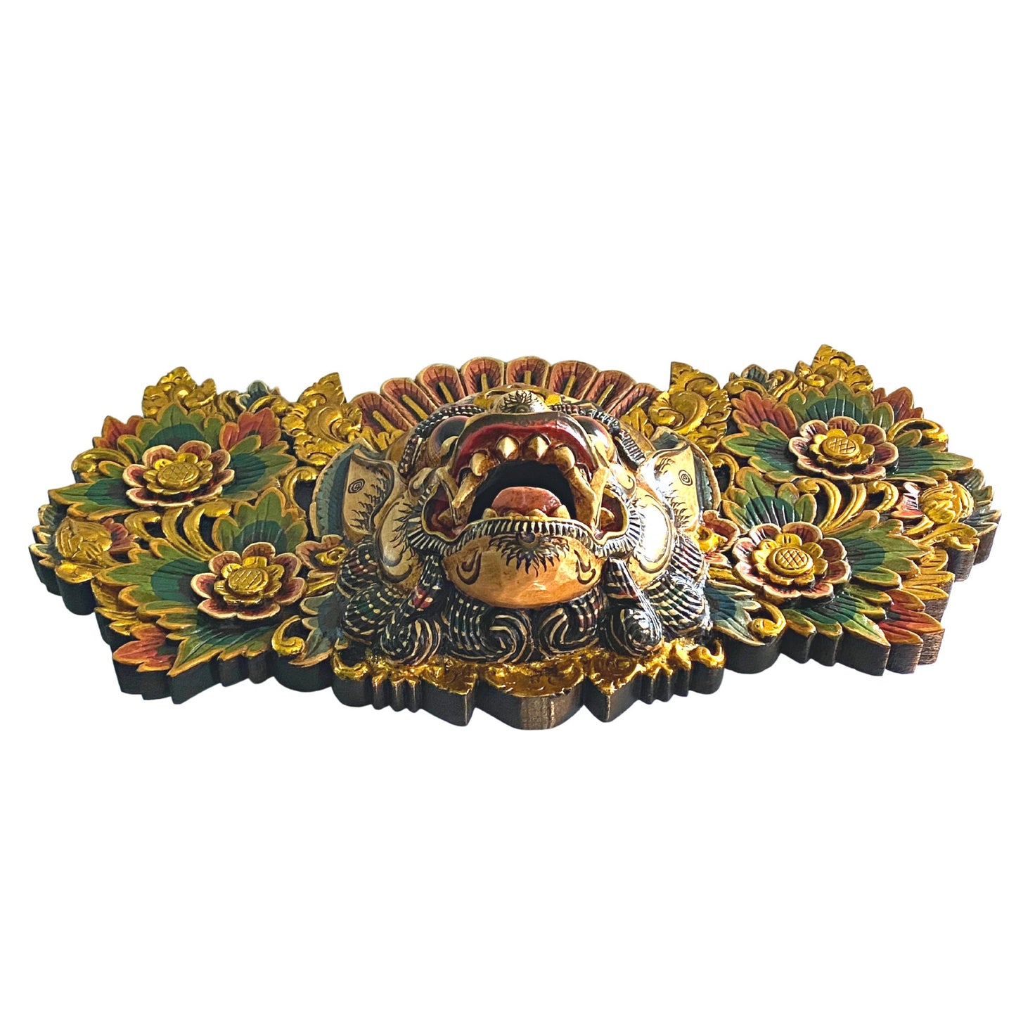 Balinese Mask Boma Barong Protector Guardian Mask Polychrome Hand Carved wood Carving Bali Folk Art Wall Decor