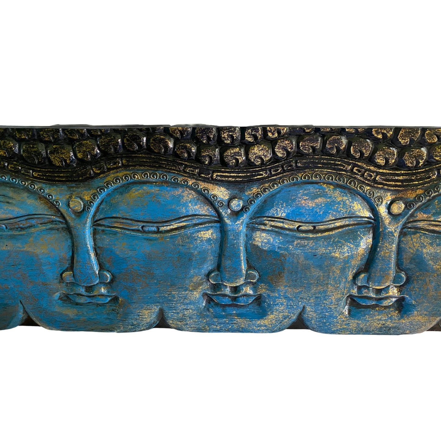 Infinite Faces of Buddha Panel Hand Carved Wood Relief Bali Wall Art Sculpture Balinese Folk Art Blue Home decor 48" - Acadia World Traders