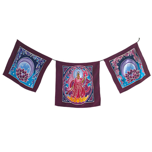 Water & Moon Guanyin Bodhisattva Prayer Flag Wall hanging Handmade Bali Batik Art