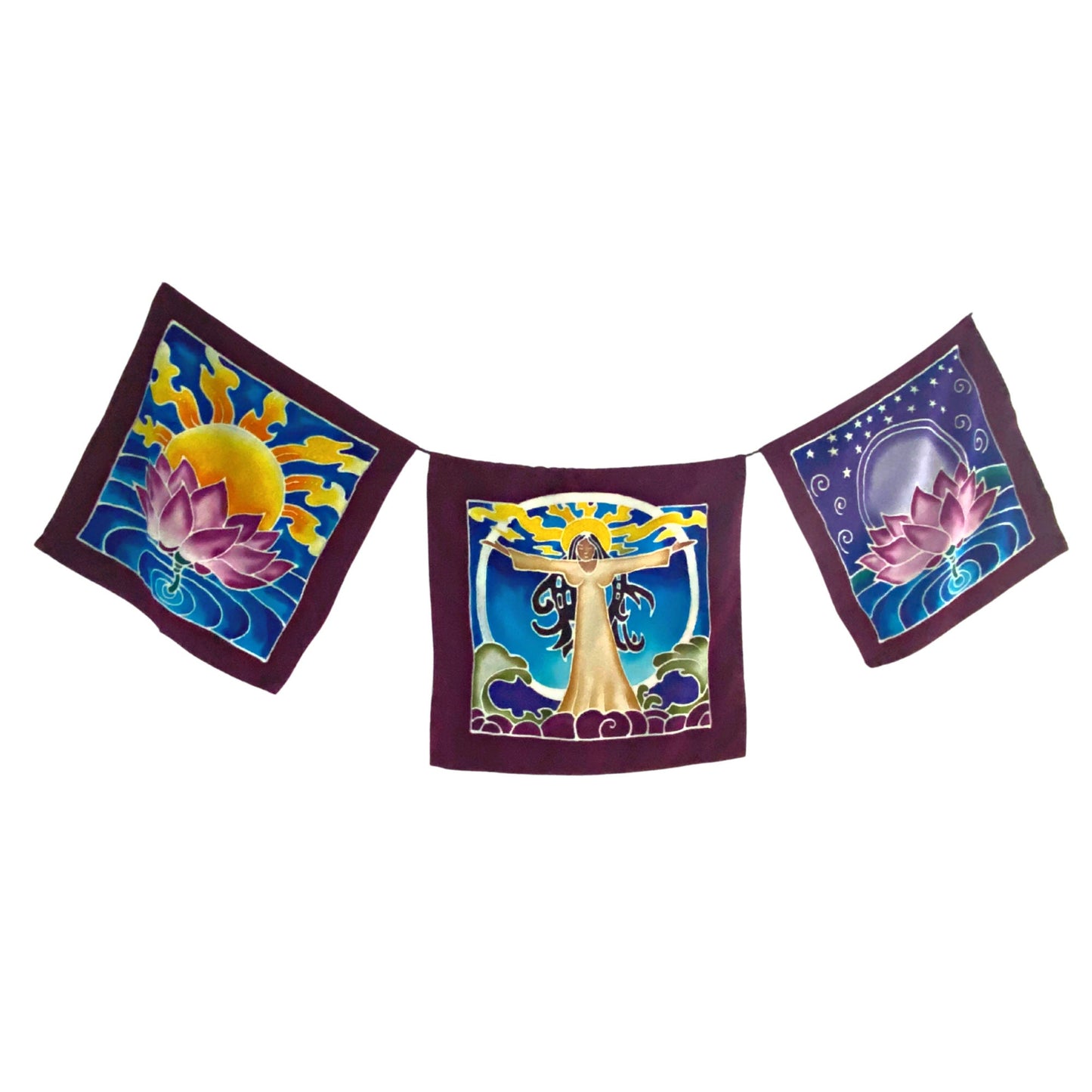 Gaia Mother Earth Goddess of Elements Prayer Flag Wall hanging Banner Bali Batik Art